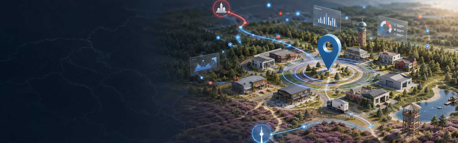Hero-Illustration zur Google-Ads-Betreuung für Soltau mit regionaler Kampagnensteuerung im Heidekreis, touristischer Nachfrage und Lüneburger Heide