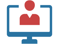 Icon für Corporate Webseiten mit stilisierter Browserdarstellung in rot und einem Benutzer-Avatar in blau