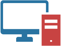 Symbolhafte Darstellung von Desktop und Smartphone in rot und Tablet in blau für responsives Webdesign