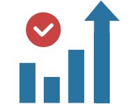 Diagramm in rot mit Pfeil nach oben in blau für Suchmaschinenoptimierung zur Darstellung von SEO-Leistungssteigerung