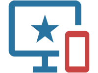 Icon eines Desktops mit Stern in rot und mobilem Gerät in blau zur Darstellung hochwertiger Webdesigns