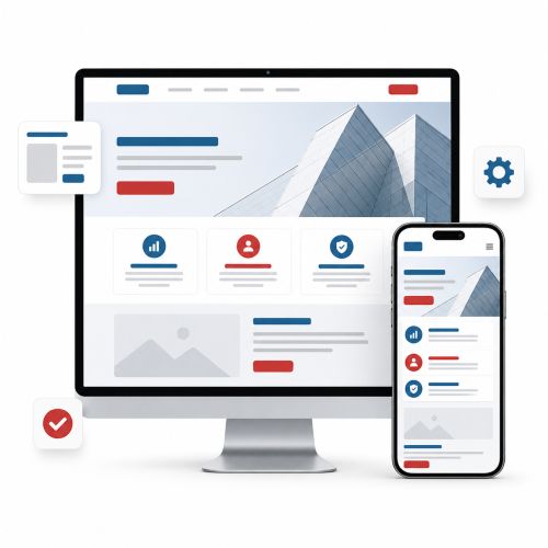 Illustration eines responsiven Webdesigns für Unternehmen in Lüneburg mit Website auf Monitor und Smartphone