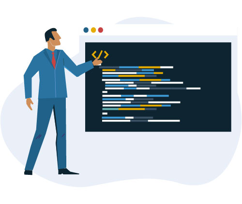 Illustration einer Frau mit großem Bleistift neben Monitor mit Website-Layout, umgeben von Designsymbolen wie Lineal, Zahnrad, Pflanzen und Mausklick-Icon aus dem Bereich Webdesign auf hellgrauem Hintergrund.