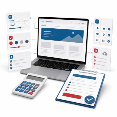 Illustration einer Website-Kalkulation für Unternehmen aus Lüneburg mit Leistungsbausteinen und Angebotsübersicht