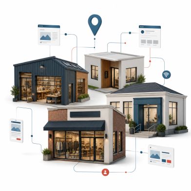 Illustration verschiedener Unternehmen aus Lüneburg mit digitaler Vernetzung und Webdesign-Bezug